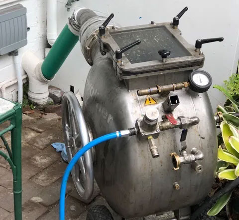 A pipe in the process of relining